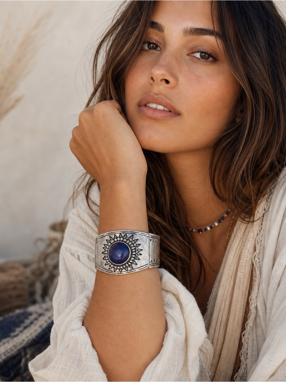 Boho Lapis Lazuli Statement Cuff Bracelet